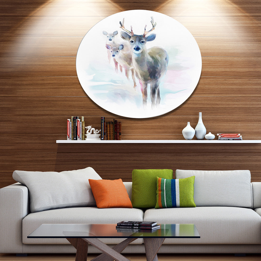 Beautiful Deer With Big Horns, Modern Animal Round Metal Wall Art, 38"