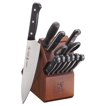 John Boos Oak Classic Country Table 48x25 and Henckels Knife Set, Cherry Stain, Two Shelves, No Drawer, No Casters
