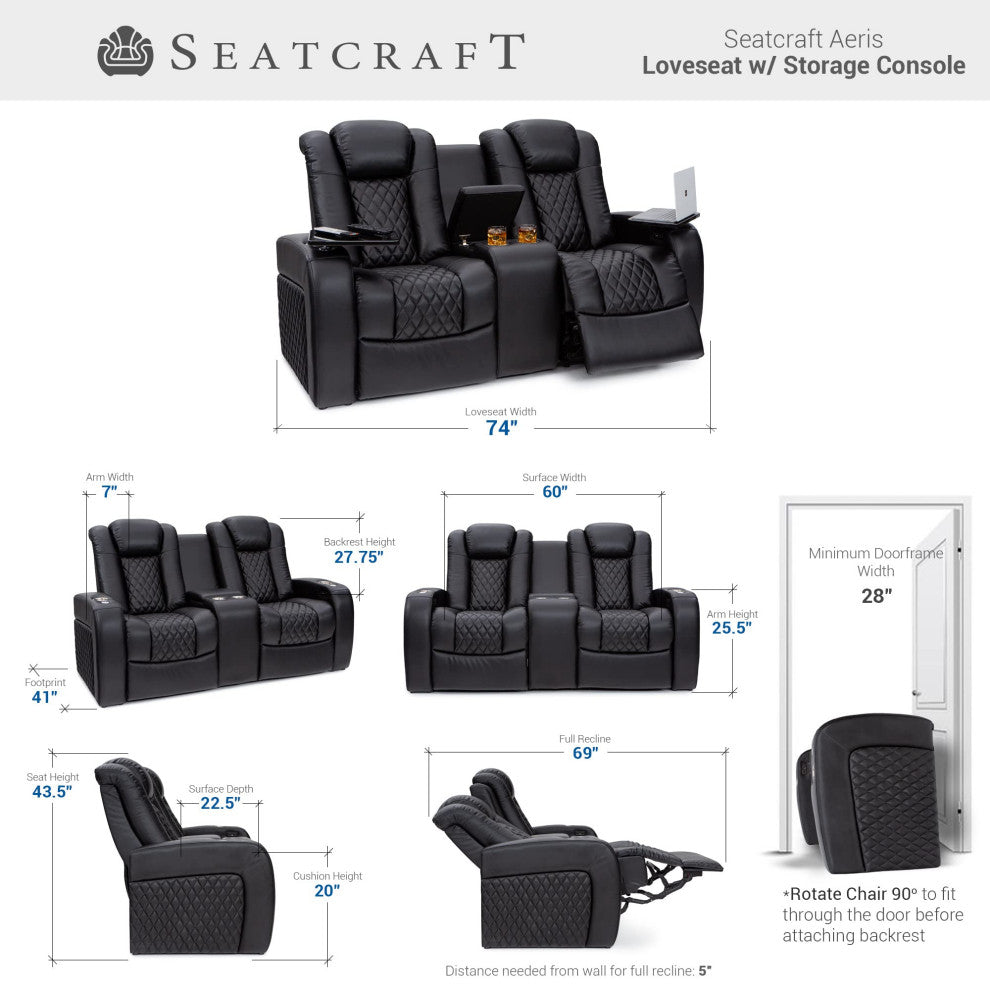 Seatcraft Aeris Home Theater Seating, Black, Loveseat