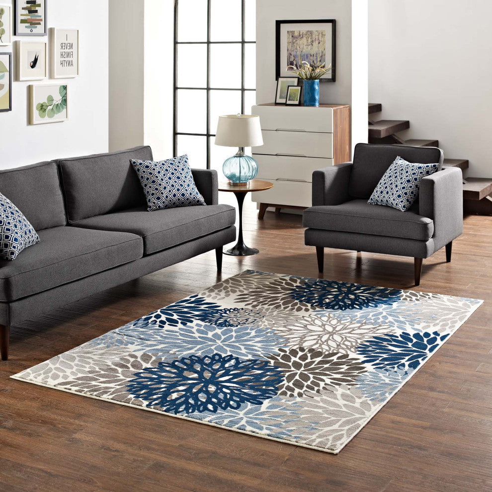 Vintage Area Rug Runner Floor Carpet, Rectangular, 9x12, Blue Brown Beige