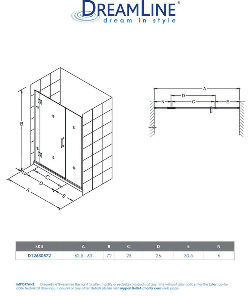 DreamLine Unidoor-X 62.5-63" Shower Door, Oil Rubbed Bronze