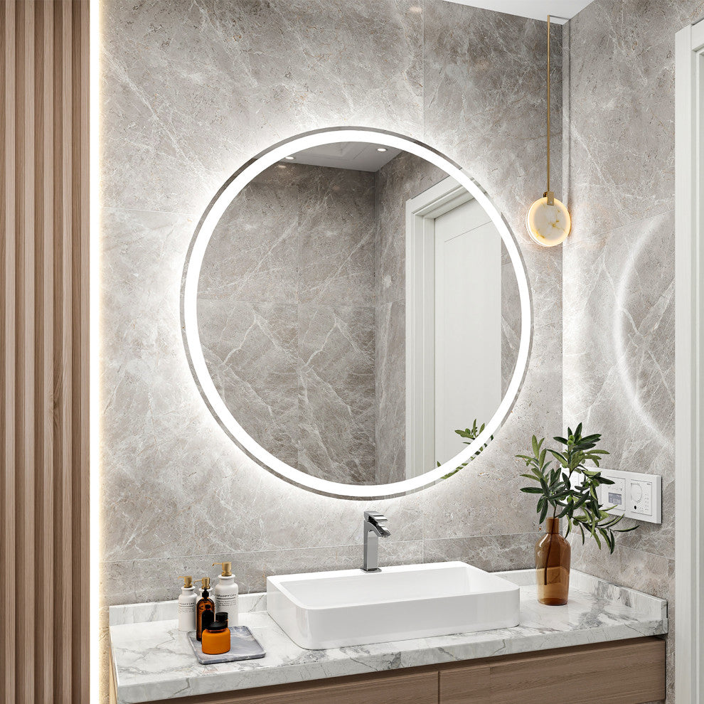 Round Frameless Dimmable Wall Mounted LED Bath Vanity Mirror, 20" X 20"