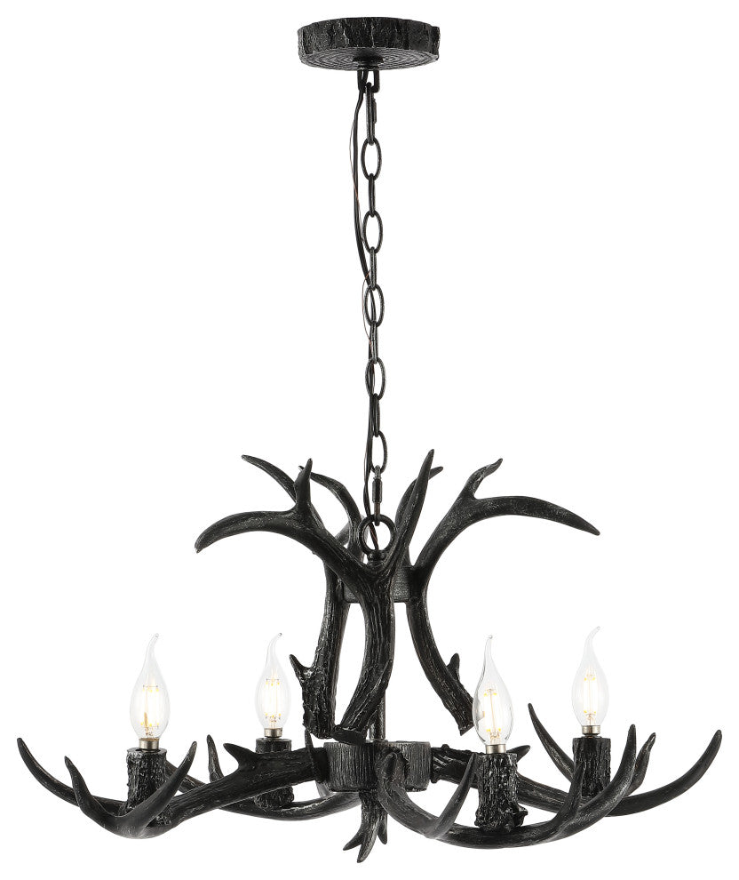 Eldora 26" Adjustable Resin Antler 4-Light LED Chandelier, Black