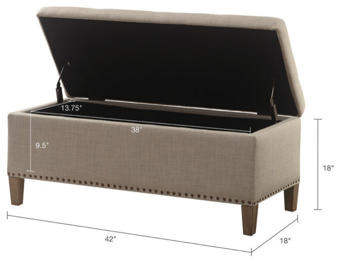 Madison Park Shandra II Tufted Top Soft Close Storage Bench, Natural