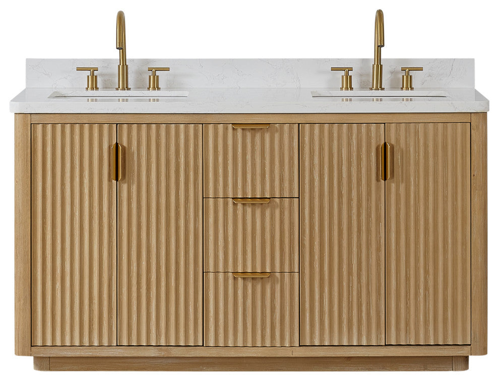 Cadiz Bath Vanity, Composite Stone Top, Washed Ash Grey, 60" Double Sink, No Mirror