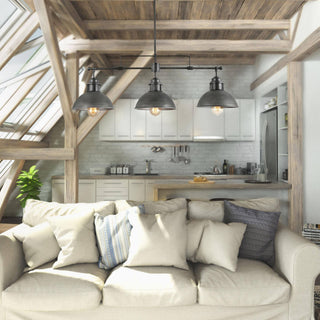 LALUZ 3-Light Linear Industrial Kitchen Island Lighting, Matte Black and Gray