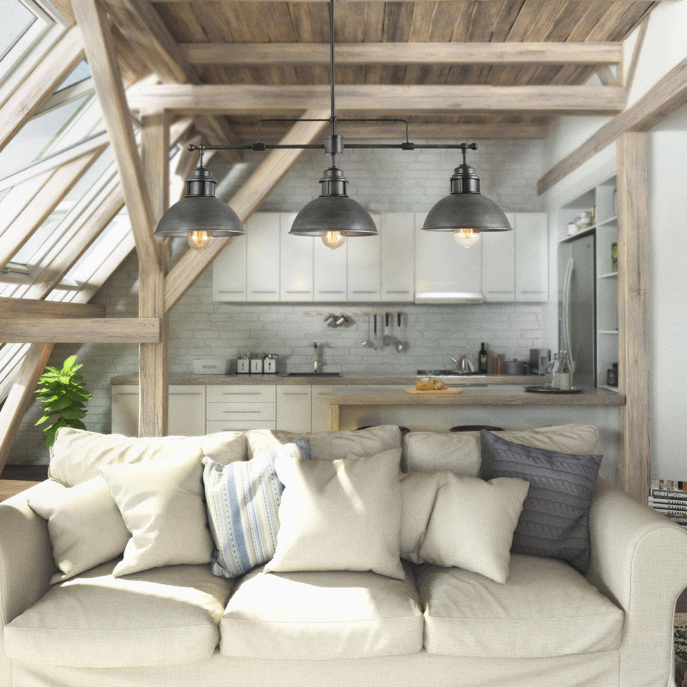 LALUZ 3-Light Linear Industrial Kitchen Island Lighting, Matte Black and Gray