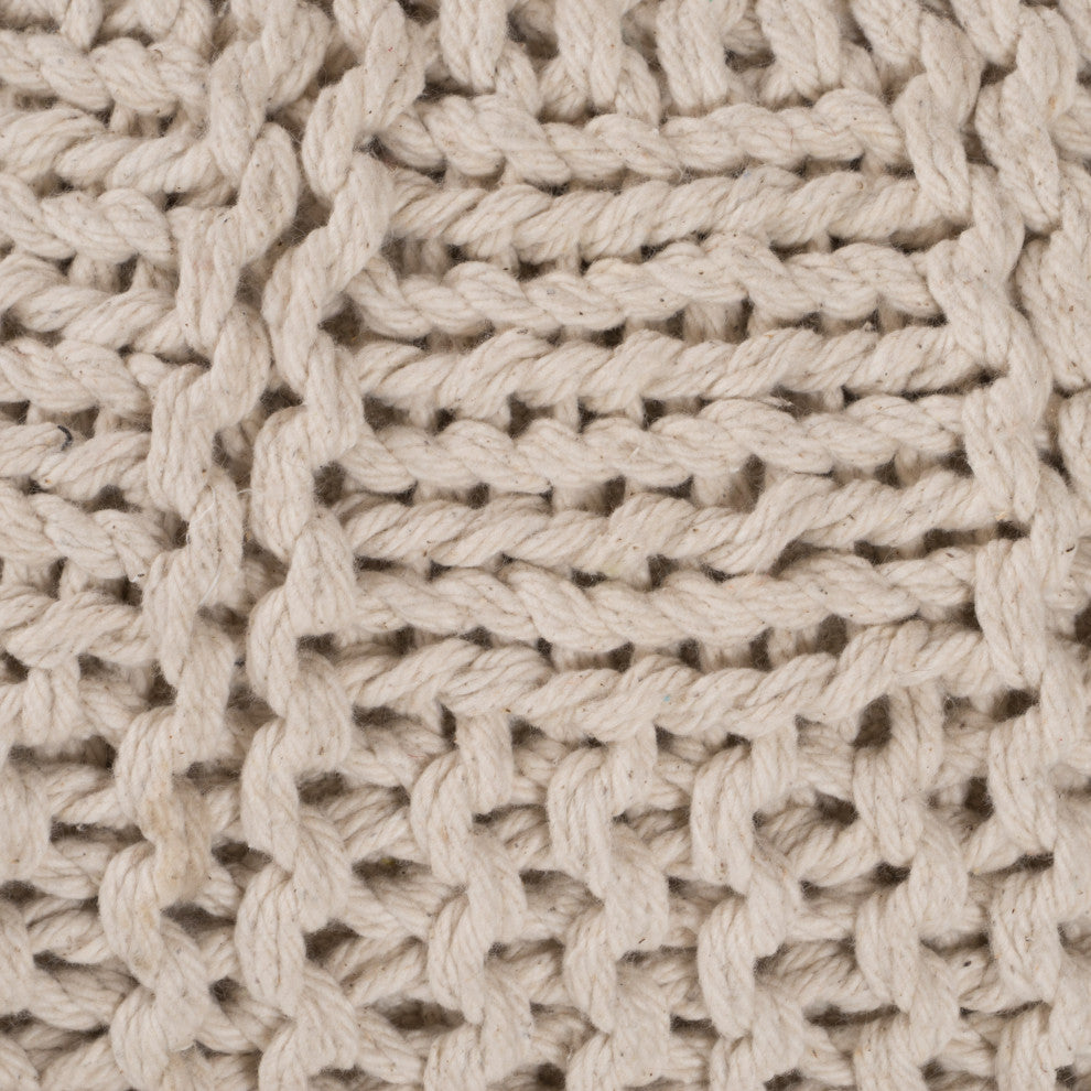 GDF Studio Valentine Handcrafted Modern Fabric Pouf, Ivory