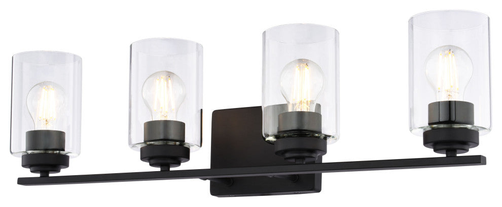 Park Ridge 4.75" 1-Light Black Bathroom Vanity Fixture, Clear Glass Shade, Matte Black, 4-Light