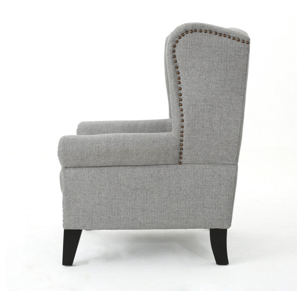 GDF Studio Lainie Traditional Tufted Winged Fabric Accent Chair, Gray