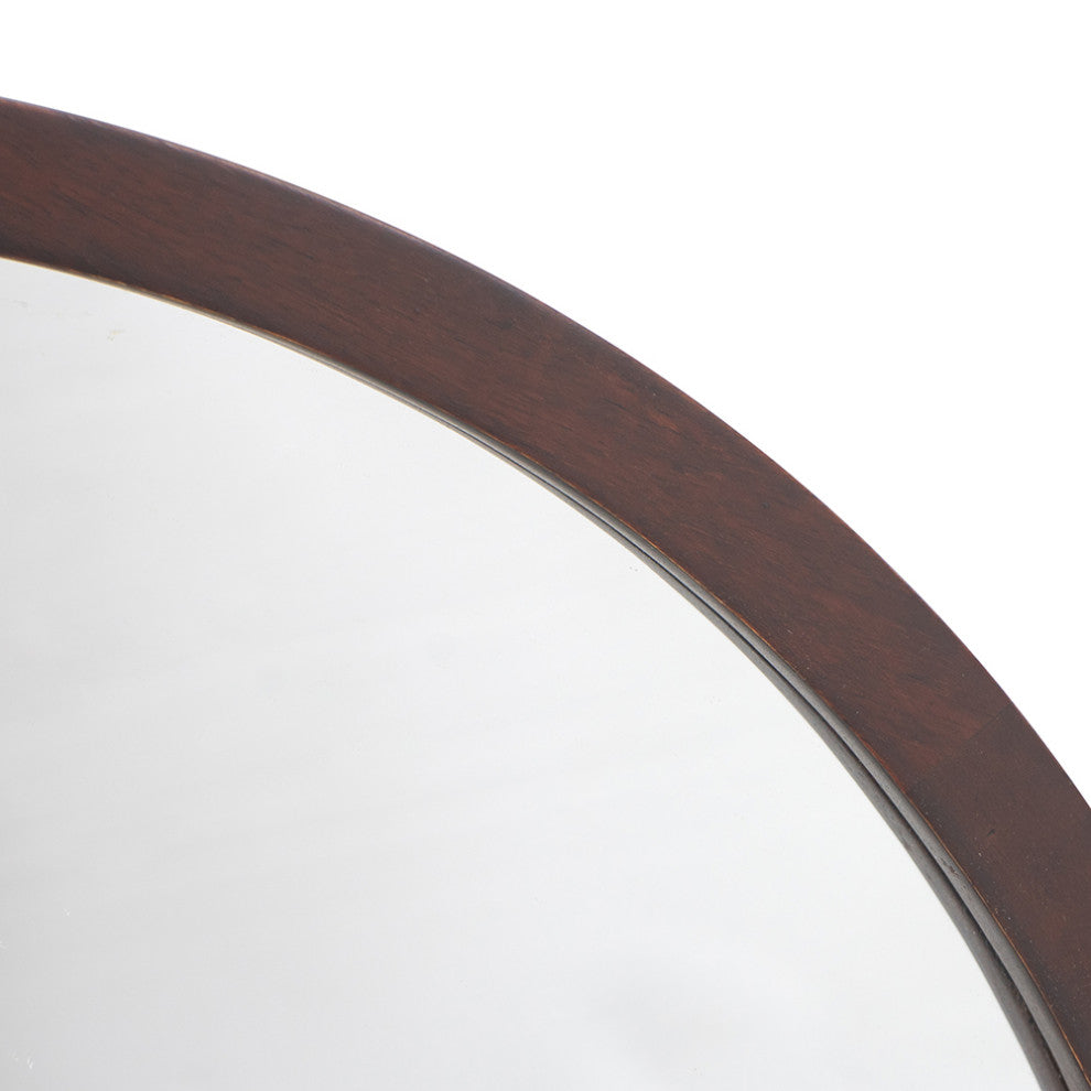 Gewnee Circle Wall Mirror with Wooden Frame, Brown