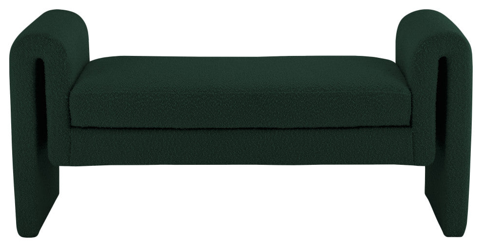 Stylus Boucle Fabric Upholstered Bench, Green, 51" Wide