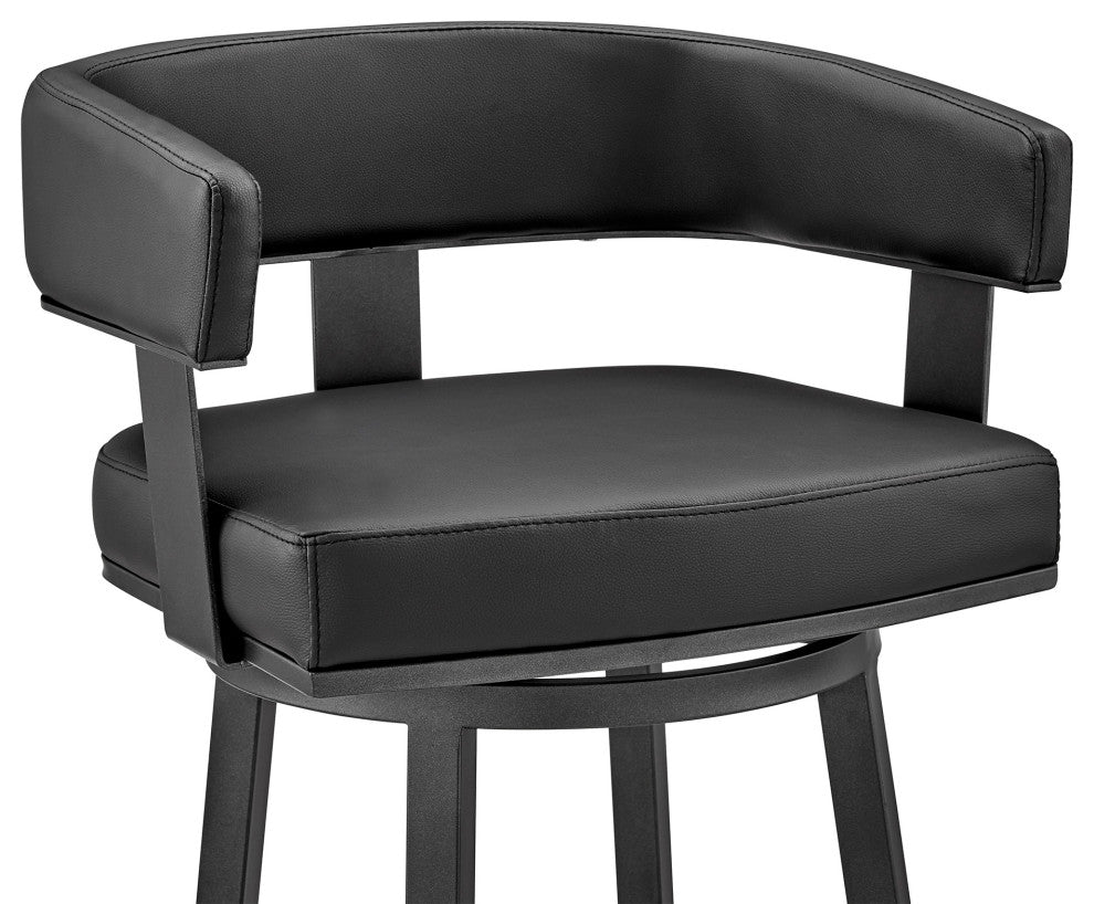 Lorin Counter Height Swivel Bar Stool, Black Finish and Black Faux Leather, Black/Black, Counter Height