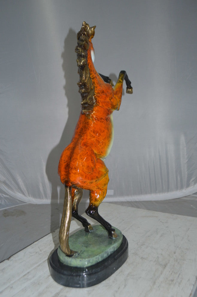 Horse on a Marble Base Bronze Statue - Size: 20"L x 8"W x 27"H.