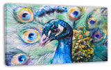 Beautiful Peacock Watercolor, Abstract Canvas Art Print, 32"x16"