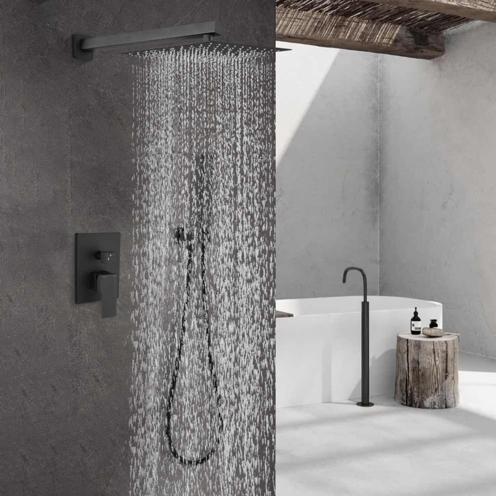 12" Wall Mounted Rainfall Shower System, Matt Back