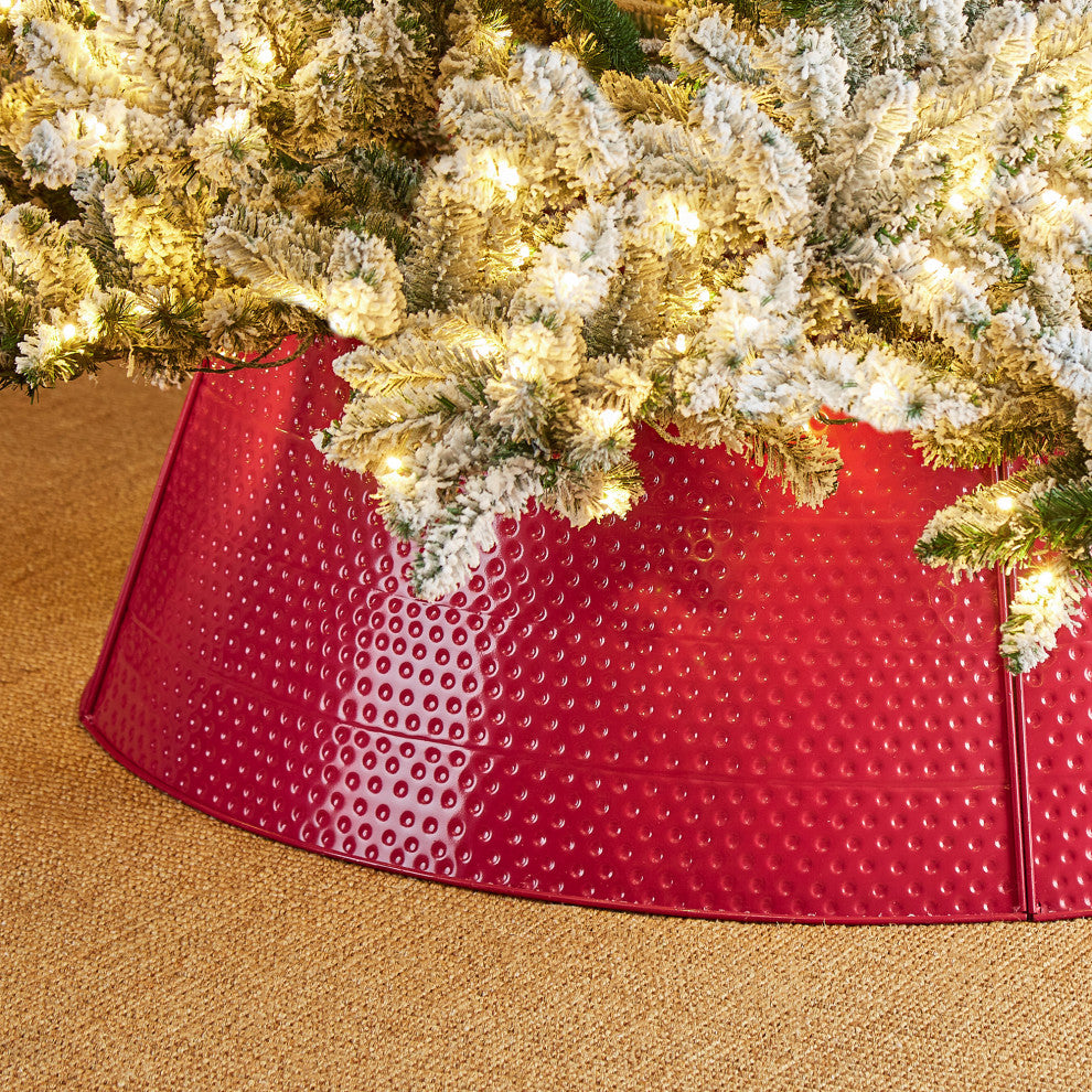 Christmas Red Hammered Metal Tree Collar, 40.5"D