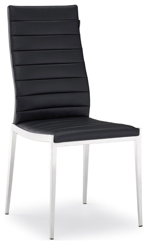 Modern Tryton Dining Chair Black Leatherette Polished Stainless Steel Legs