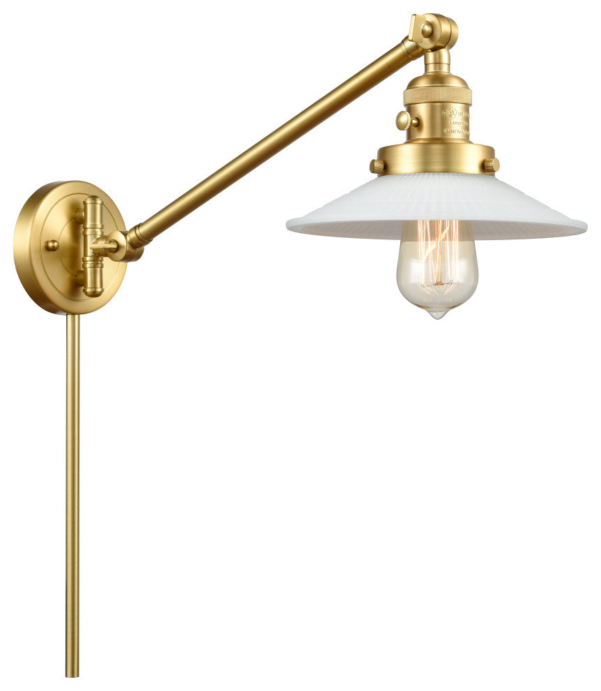 Halophane Swing Arm With Switch, Satin Gold, Matte White Halophane