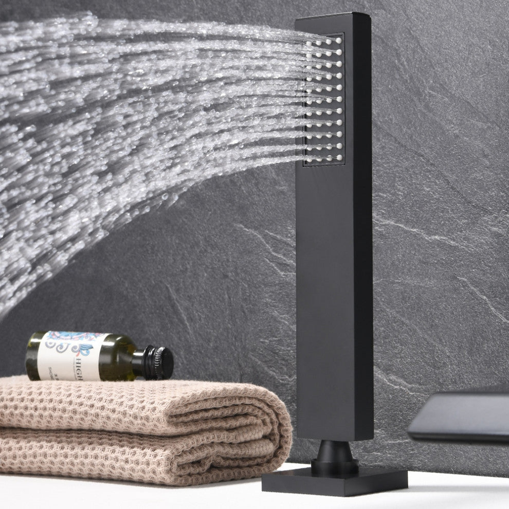 Moda Waterfall Matte Black Roman Bathtub Filler Faucet with Handshower