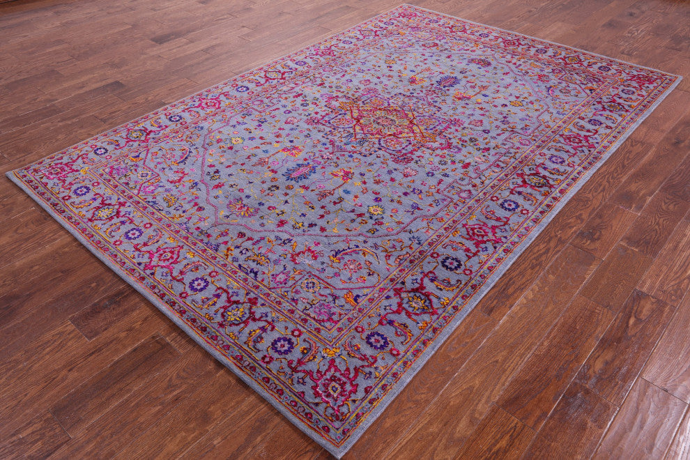 Persian Heriz Serapi Handmade Wool & Silk Rug 6' 1" X 9' 3" - Q15547