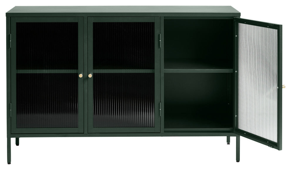 Metal & Glass 3-door Sideboard, Green