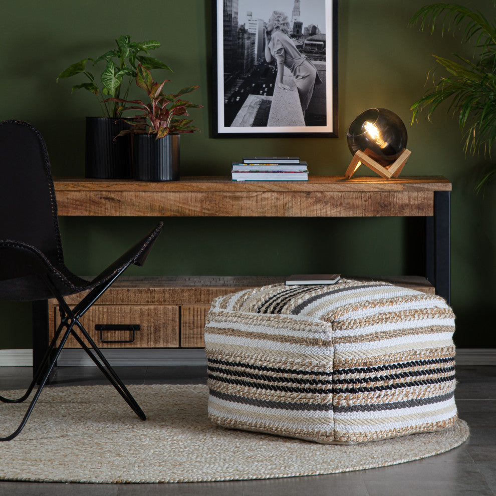 Arsenal 22" x 22" x 16" Beige and Grayscale Pouf