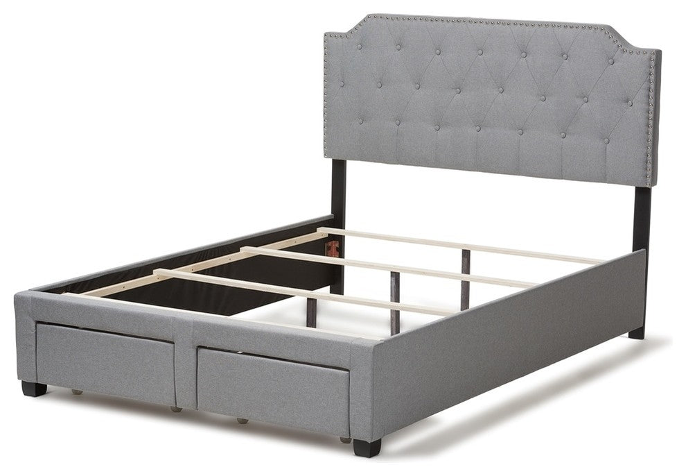 Modern and Contemporary Gray Fabric Upholstered Storage Bed, Queen