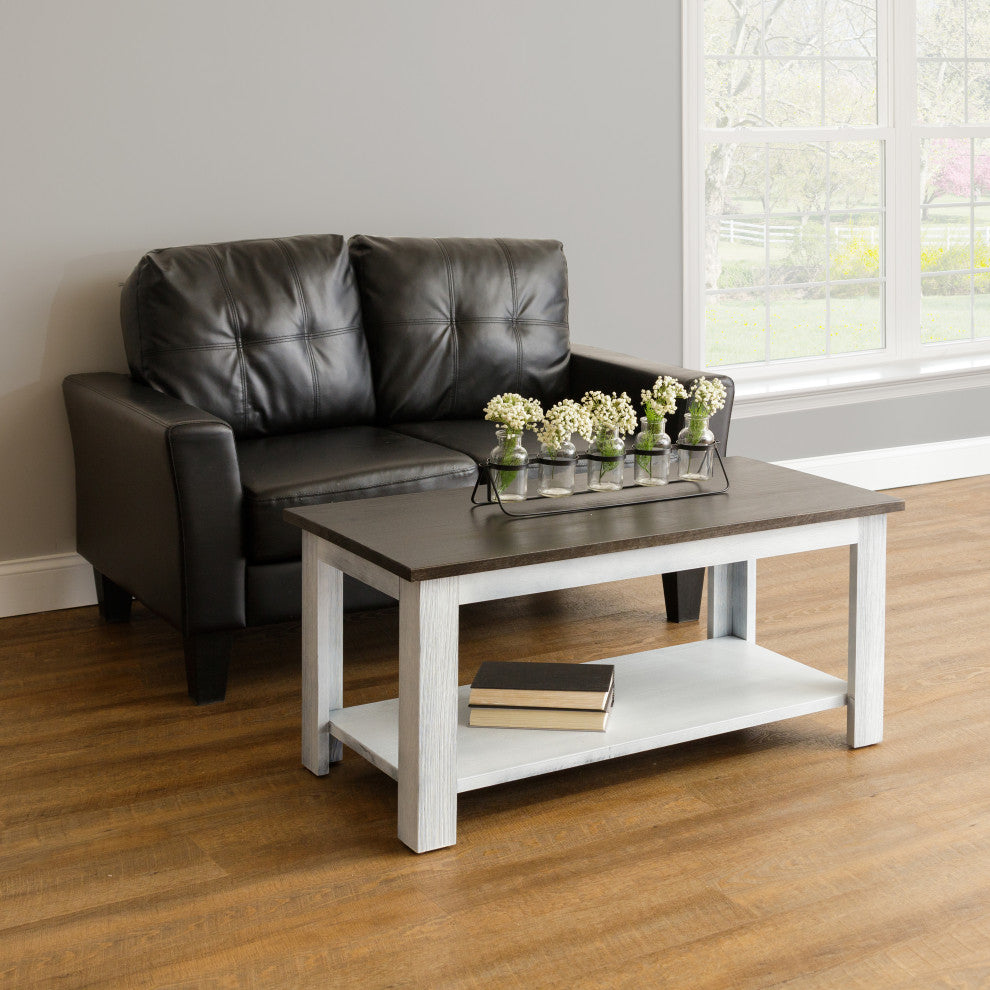 Logan Traditional 40" Wide Coffee Table with Shelf, White/ Espresso
