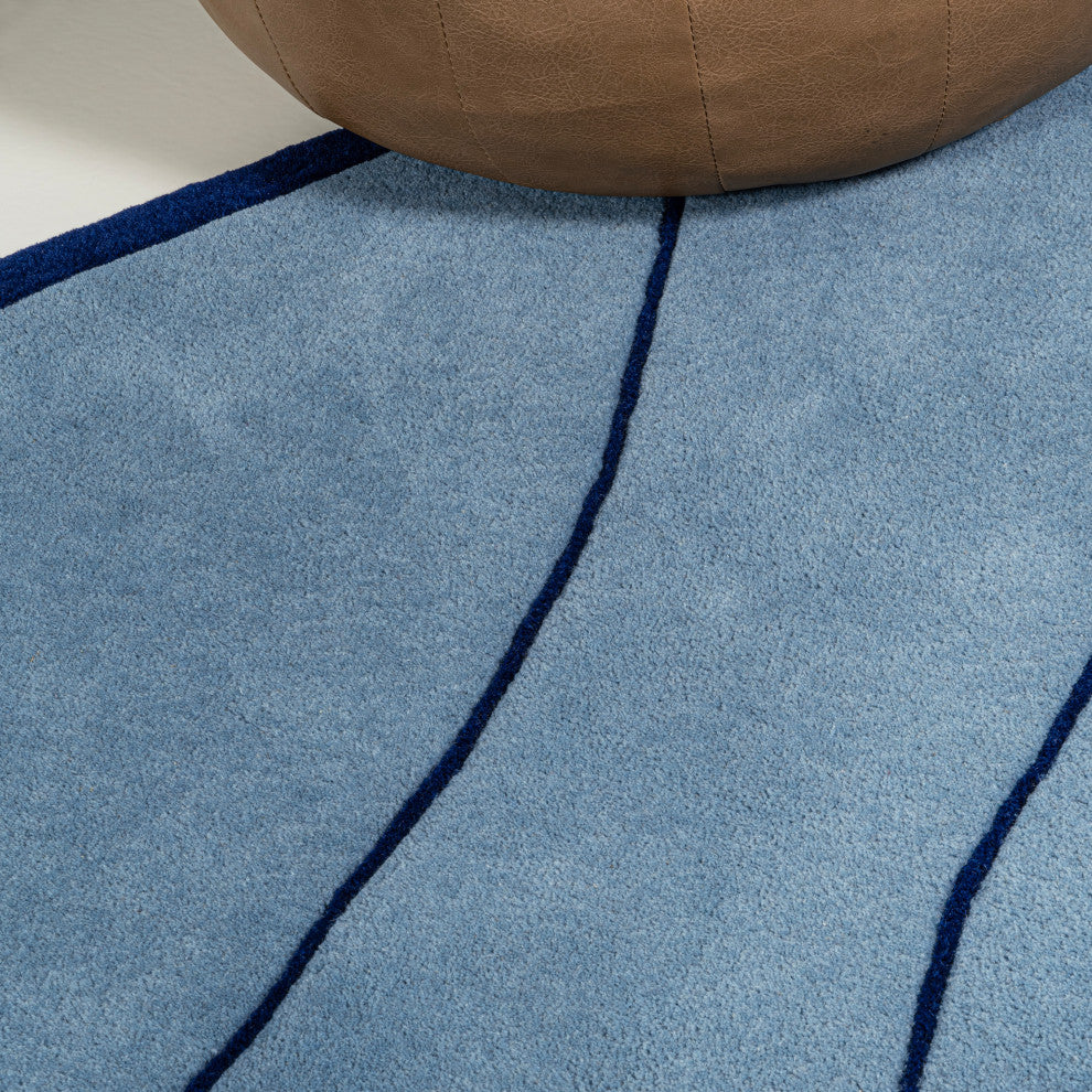 Mosaic Coastal Geometric Border Handwoven Wool Light  Rug