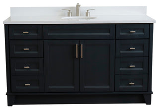 61" Single Sink Vanity, Dark Gray Finish And Engineered Stone Top And Oval Sink