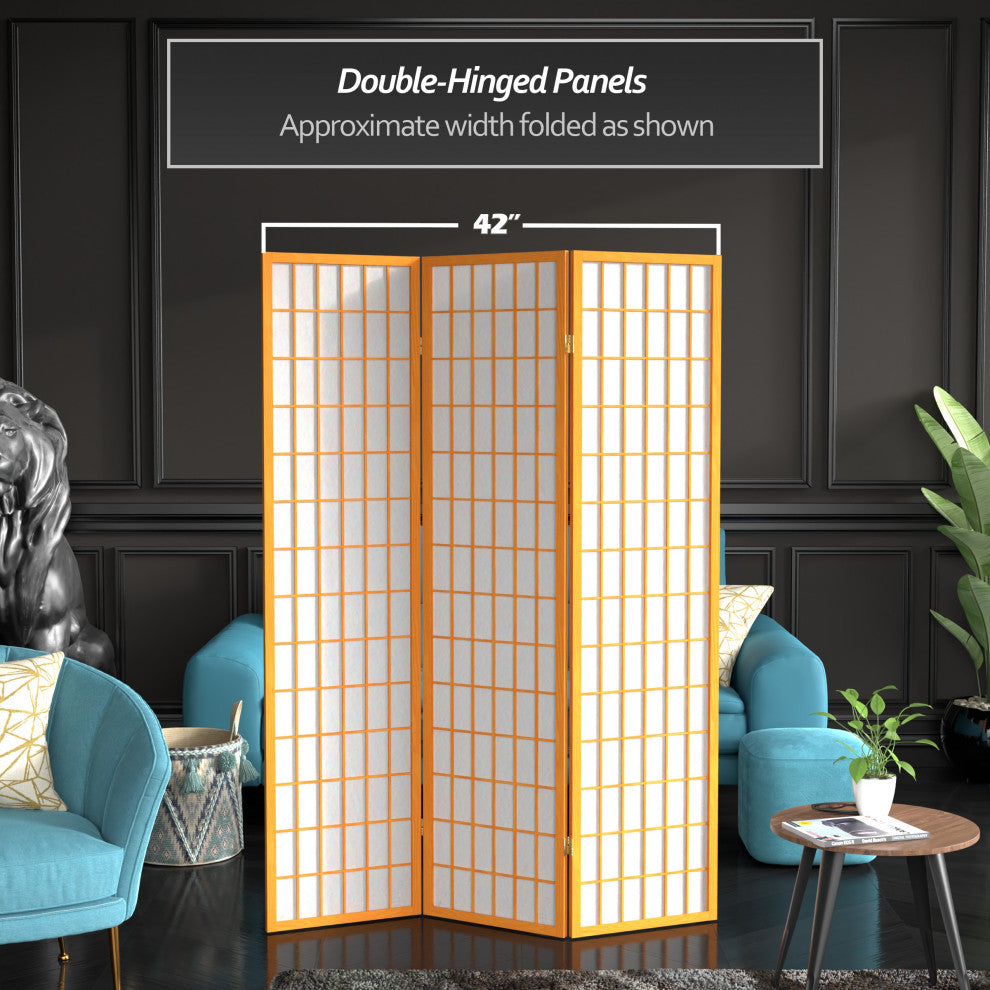 6' Tall Window Pane Shoji Screen, Honey, 3 Panels