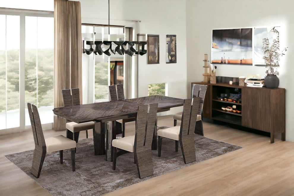 98.5"x43.5"x30" Gray Dining Table and 6" Chair Set