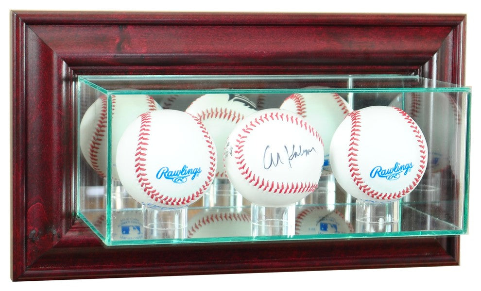 Wall Mounted Triple Baseball Display Case, Cherry