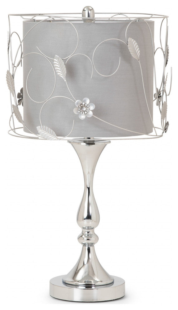 Set of 2 Silver Floral Metal Table Lamps
