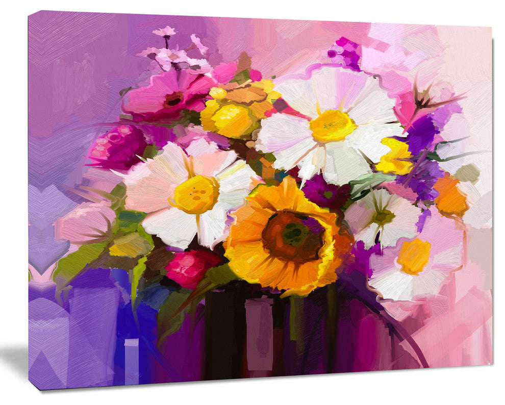 Bunch of White Red Yellow Flowers, Large Floral Canvas Art Print, 60"x28"