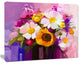 Bunch of White Red Yellow Flowers, Large Floral Canvas Art Print, 60"x28"