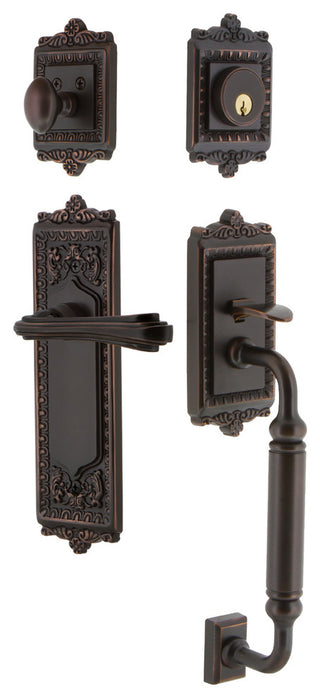 Egg & Dart Plate C Grip Entry Set Fleur Lever, Timeless Bronze, 2-3/8", Right