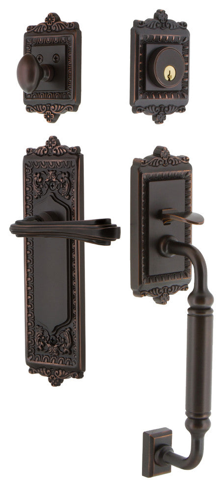 Egg & Dart Plate C Grip Entry Set Fleur Lever, Timeless Bronze, 2-3/8", Right