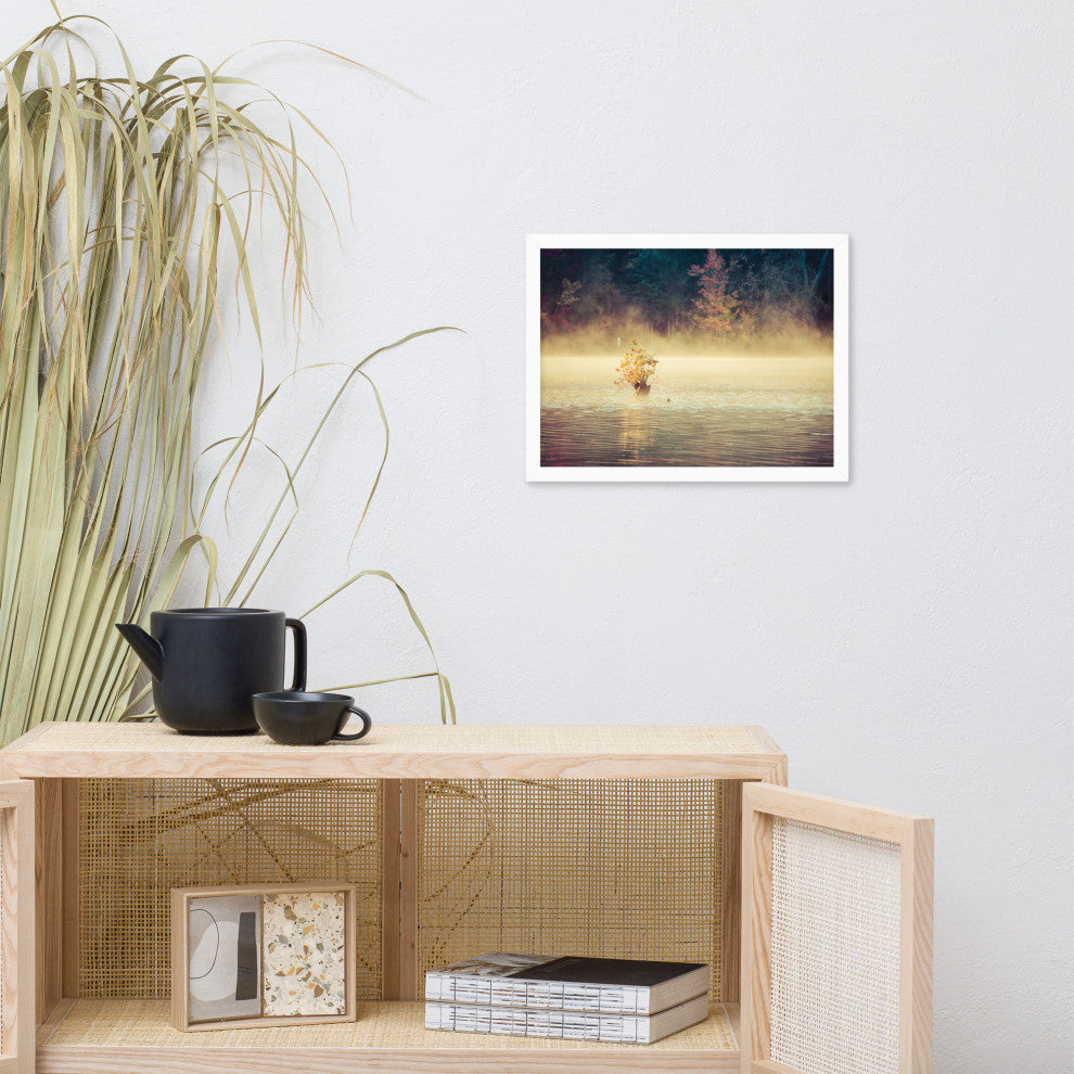 Golden Mist on Waples Pond Framed Photo Paper Wall Art Prints, White, 12" X 16"