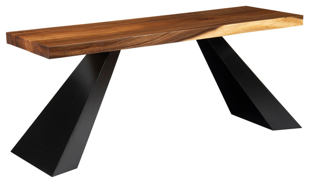 Chamcha Wood Console, Black Metal Tapered Legs