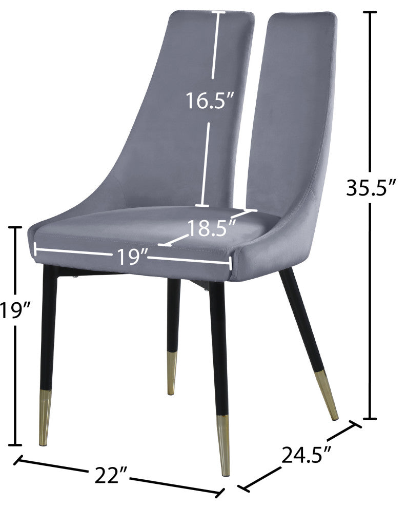 Sleek Velvet Upholstered Dining Chair (Set of 2), Gray