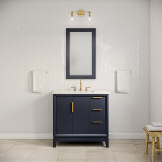 Elizabeth 36" Single Sink Carrara White Marble Vanity, Monarch Blue