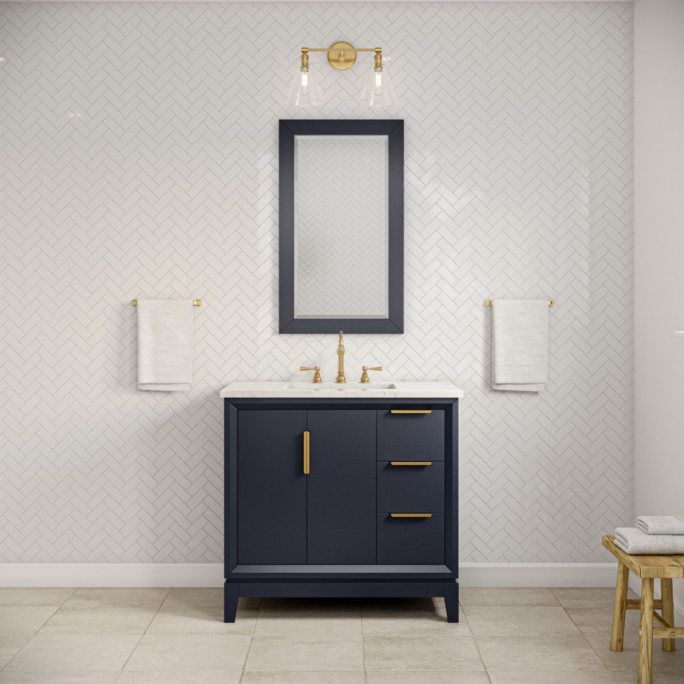 Elizabeth 36" Single Sink Carrara White Marble Vanity, Monarch Blue