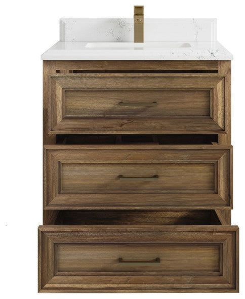 Santa Monica 30 Single Sink Bath Vanity in Graywashed Teak 1.5" Empira Quartz