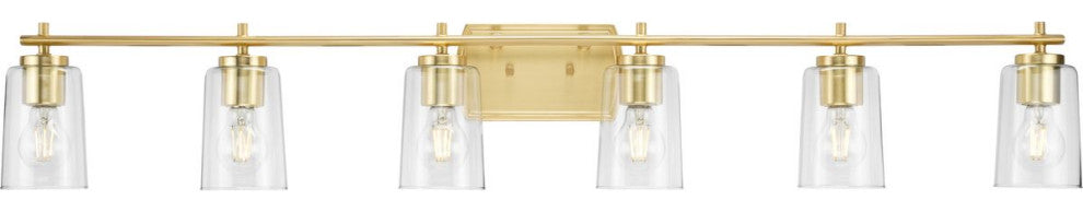 Adley Collection 48-1/2" 6-Light Satin Brass Clear Glass Bath Vanity Light