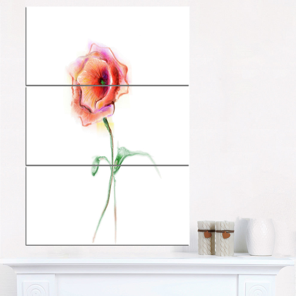 "Red Poppy Flower With Green Leaves" Metal Wall Art, 3 Panels, 28"x36"