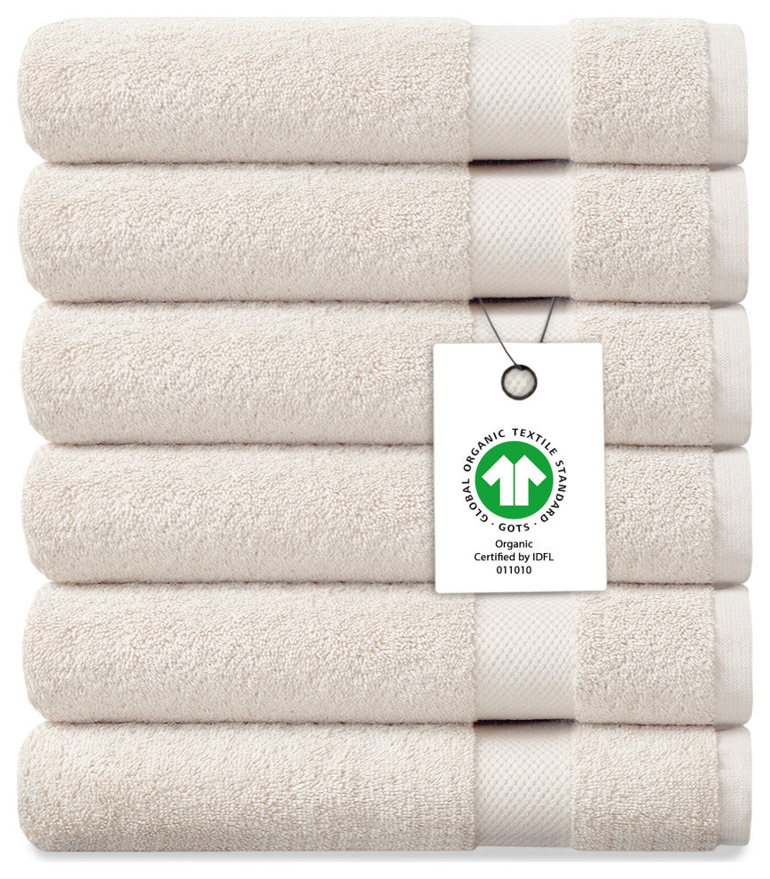 Delara 100% Organic Cotton Plush Wash Cloths, Set of 6, 13"x13", Ivory