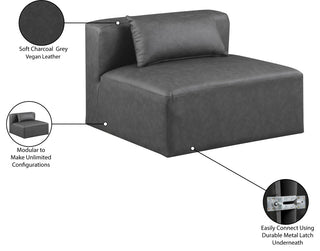 Cube Upholstered Modular Component, Grey, Vegan Leather, Armless Chair