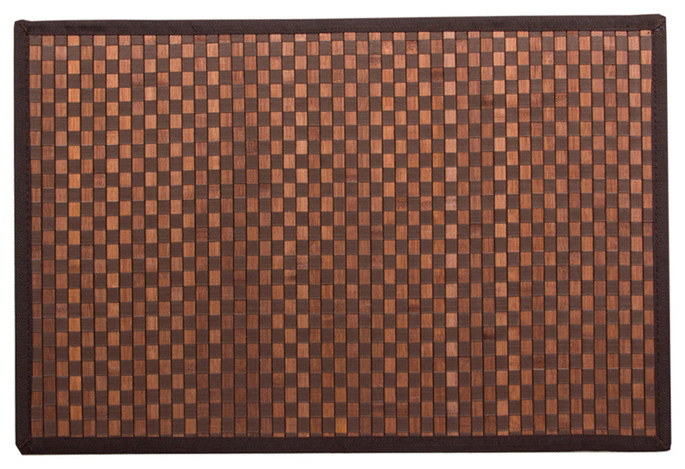 Checkered Natural Bamboo Floor Mat, 48x72", Brown